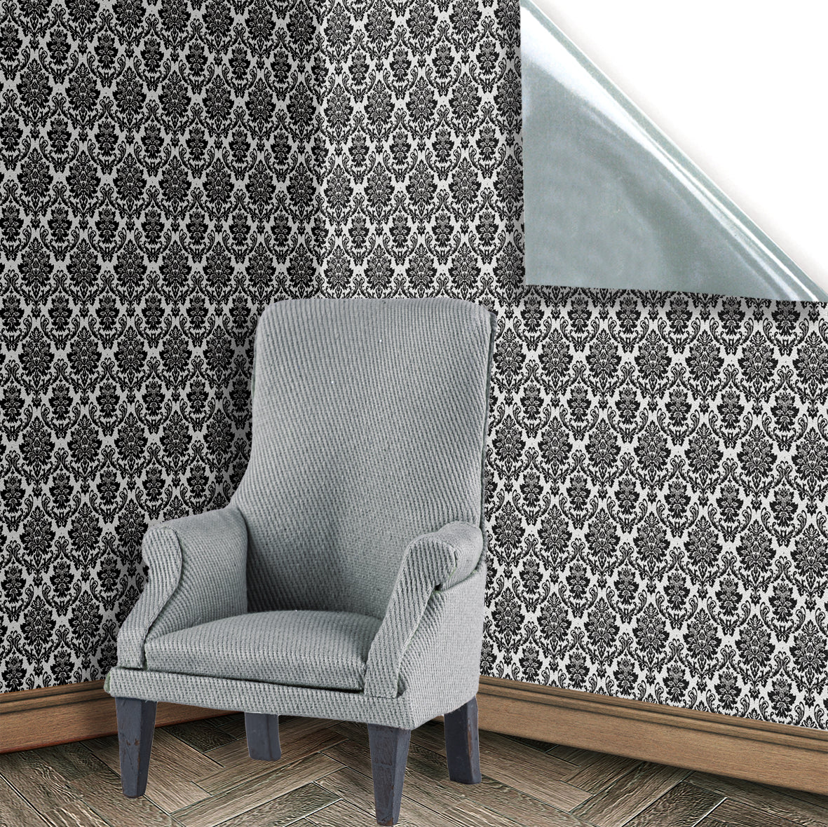 123. Victorian Flock Black Wallpaper