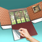 DIY miniature room customization using Stick and Go peel-and-stick victorian wallpaper for mess-free 1:12th scale dollhouse decorating.