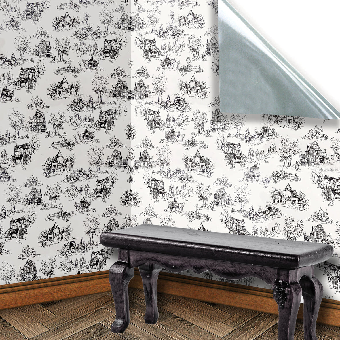 118. Black & White Toile De Jouy Wallpaper