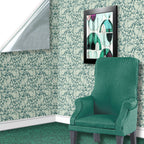 133. Edwardian Leaves On Teal Wallpaper