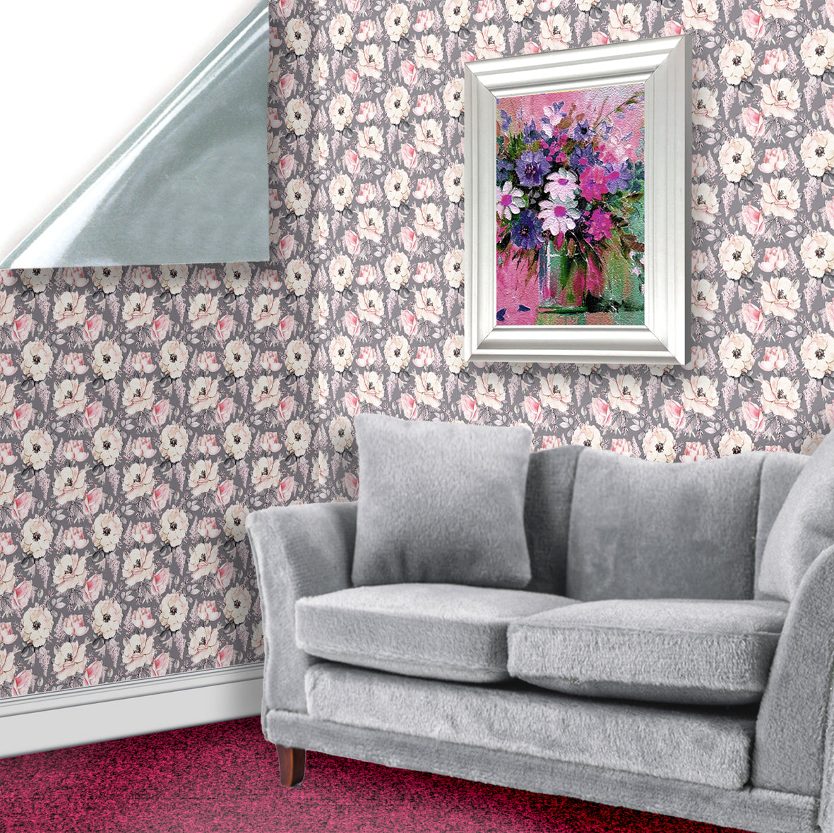 137. Vintage Pink Rose On Grey Wallpaper