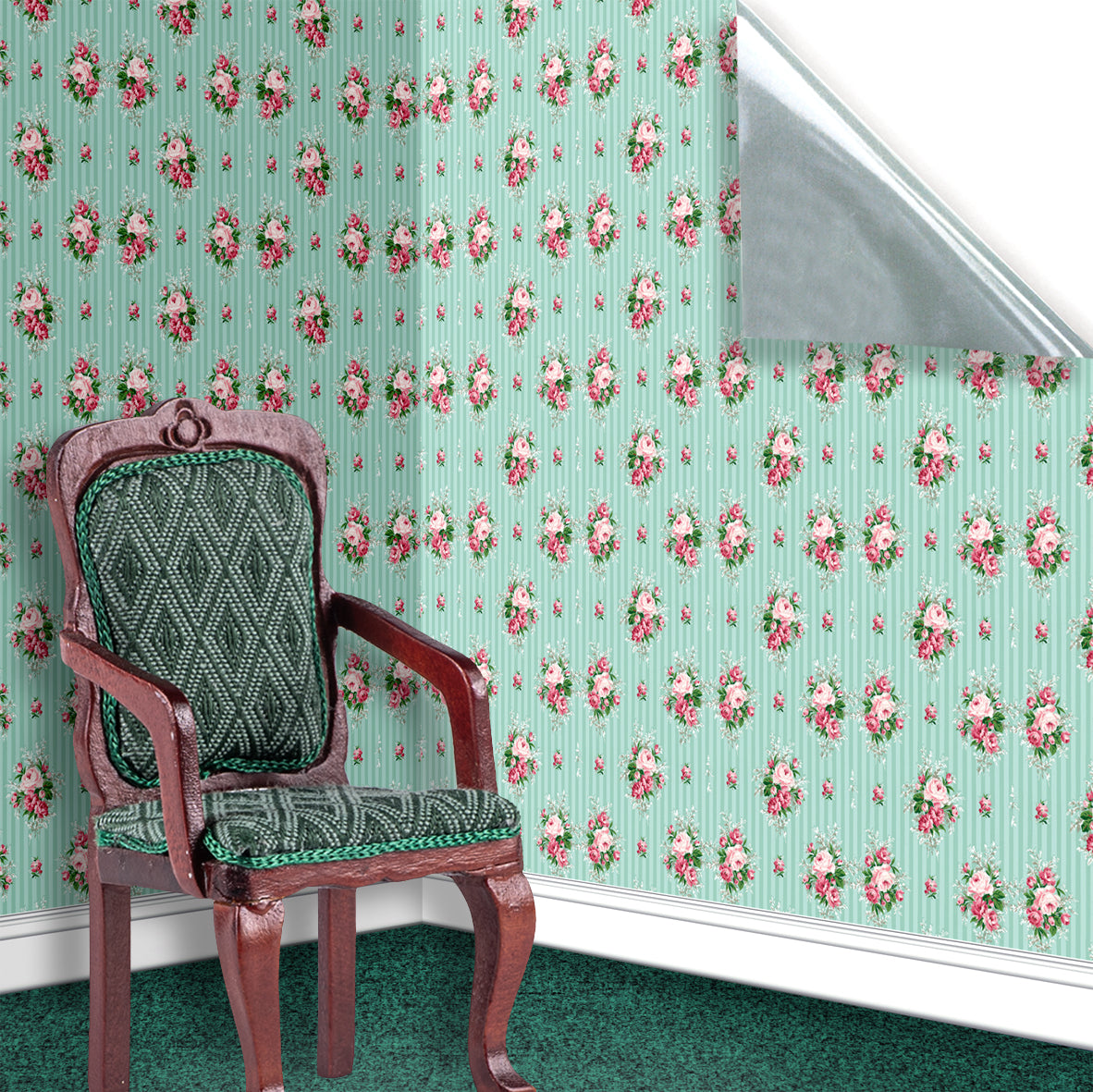 141. Vintage Floral Pink & Teal Wallpaper