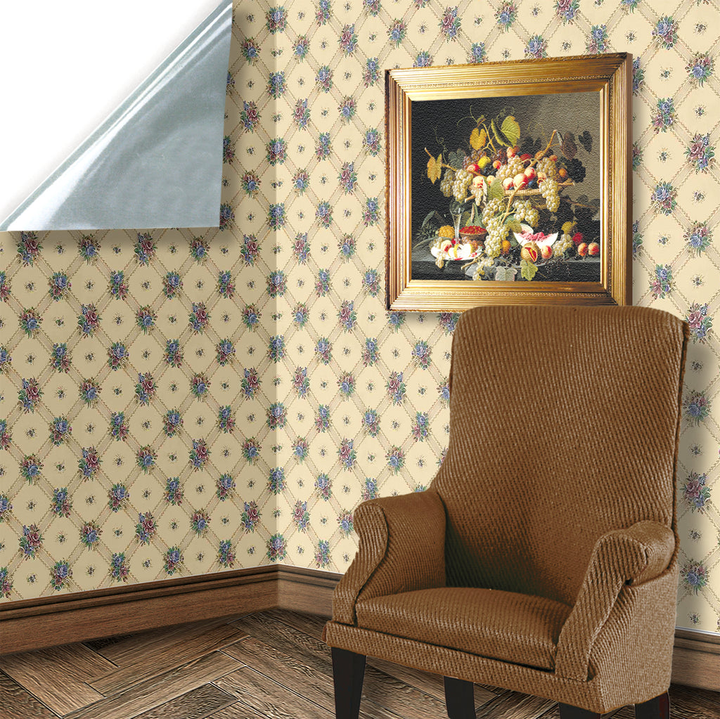 143. Vintage Lattice Floral Beige Wallpaper