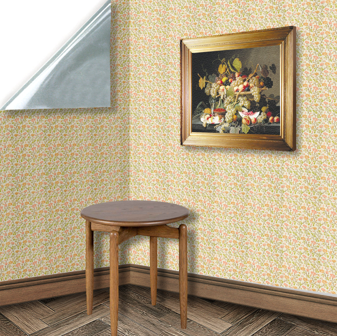 147. Vintage Floral Pink & Peach Wallpaper