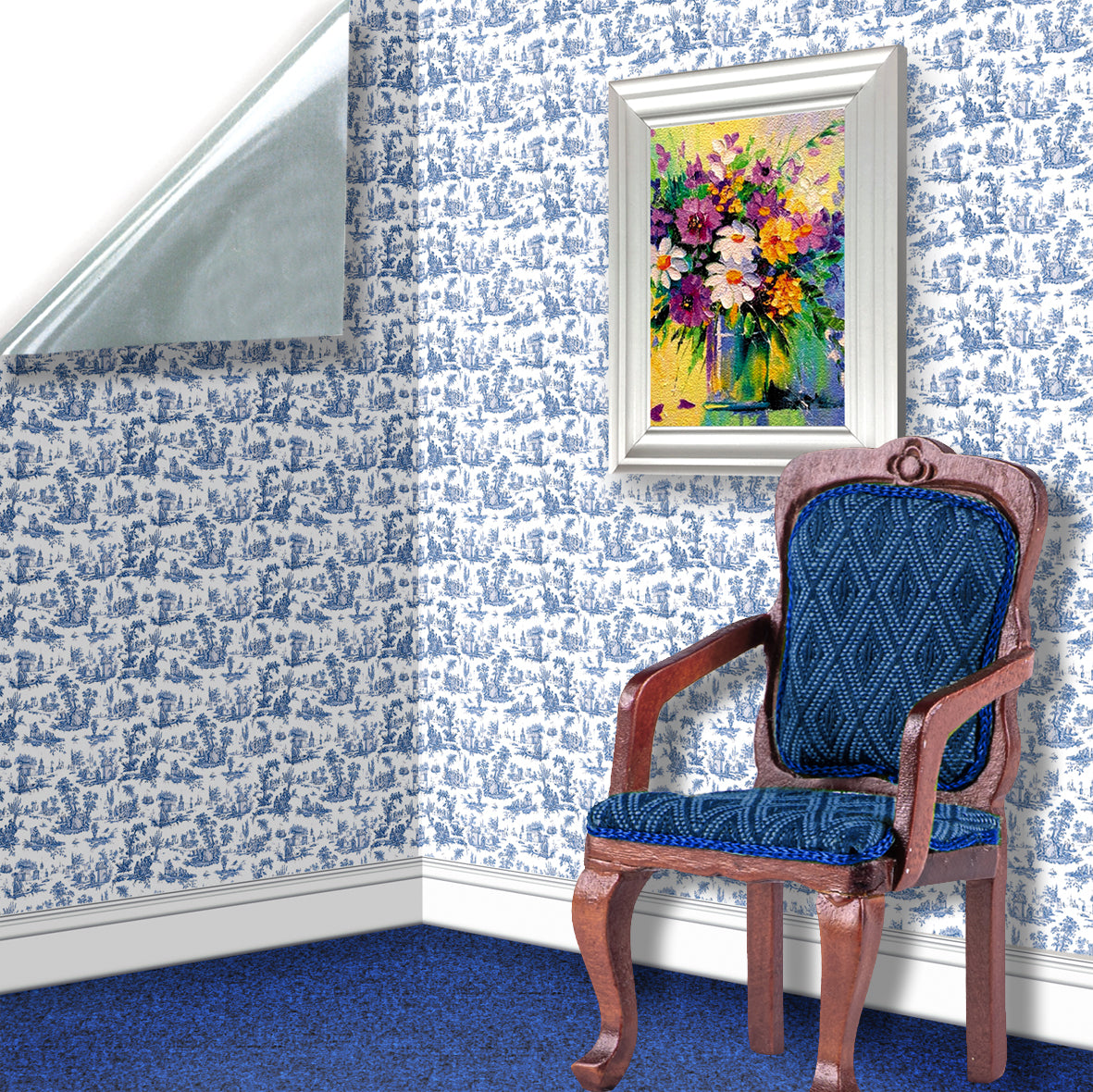149. Toile Blue Wallpaper