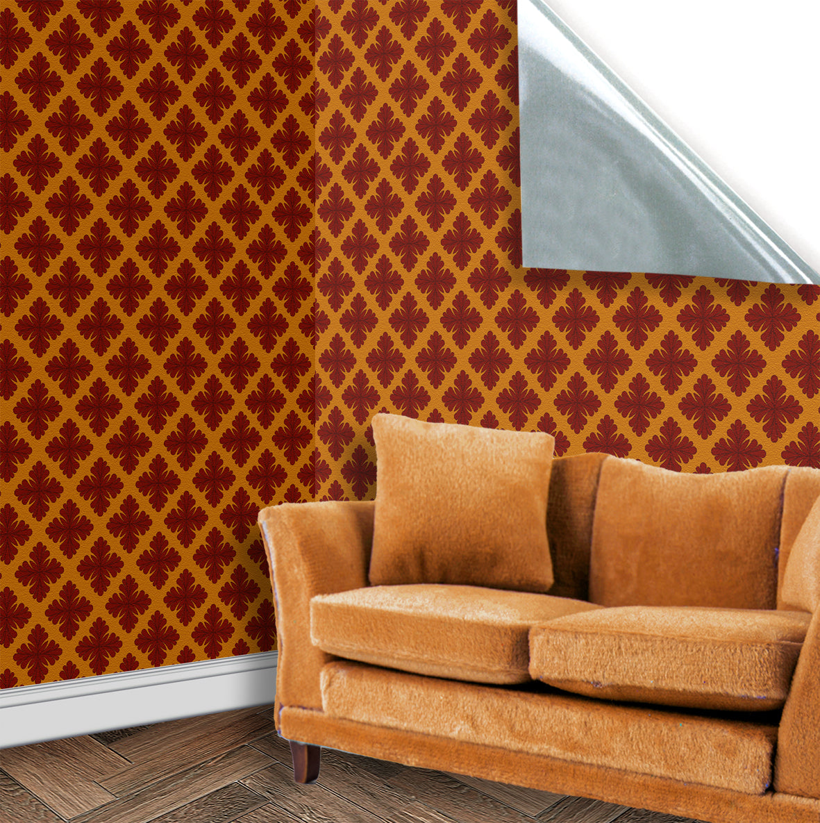 14. Red on Gold Lattice Wallpaper