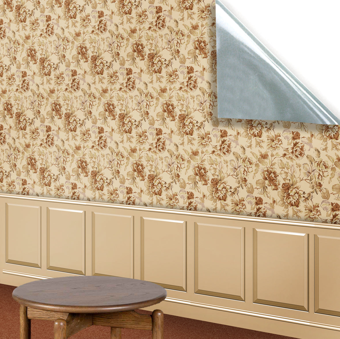154. Wainscot Beige & Autumn Floral Wallpaper