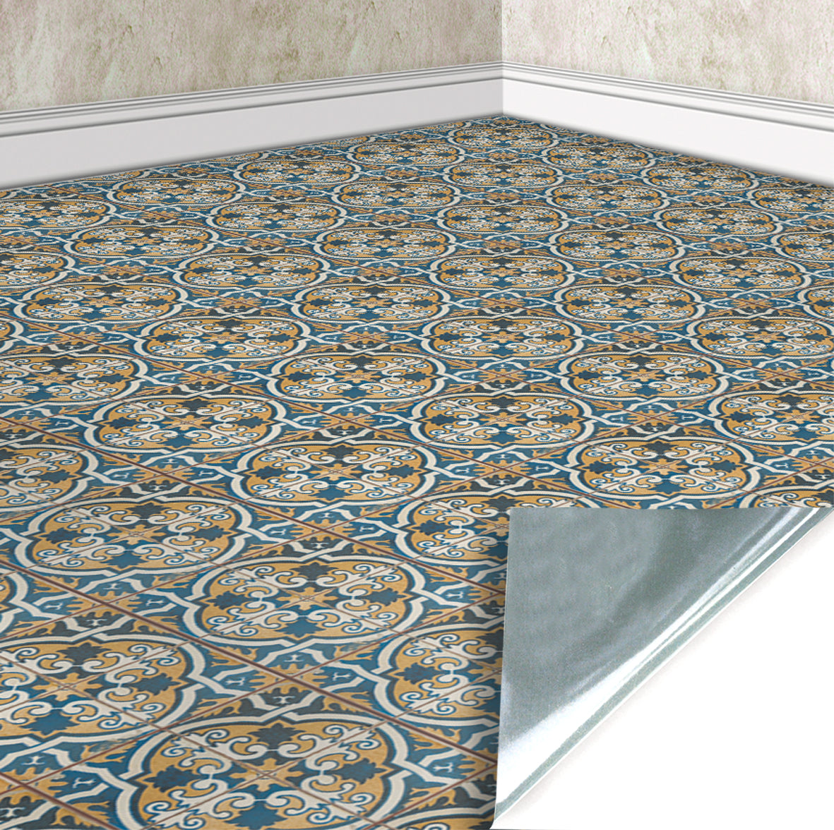 164. Vintage Floor Tiles Ochre Blue