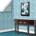 19. White Floral on Blue Wallpaper