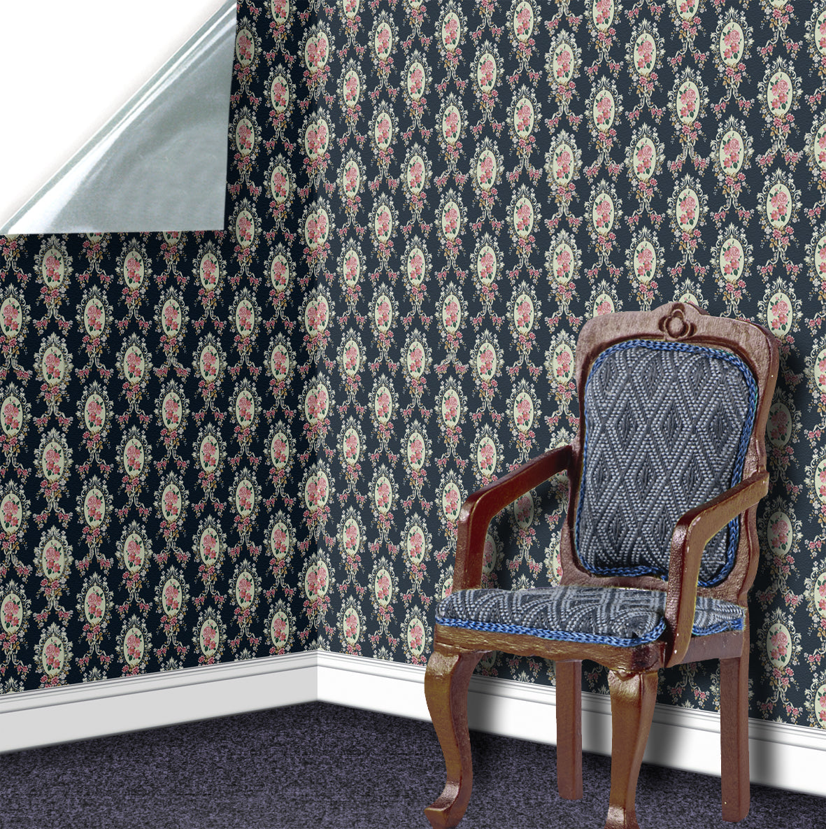 22. Regency Floral Pink & Dark Blue Wallpaper