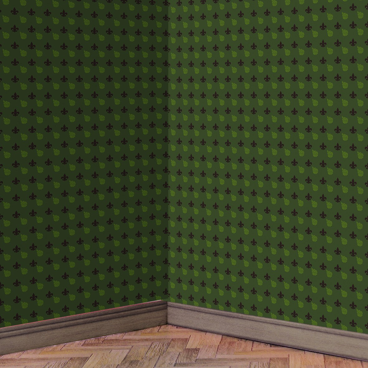 4. Fleur on Dark Green Wallpaper
