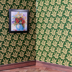 6. Gold Leaves on Dark Green Wallpaper
