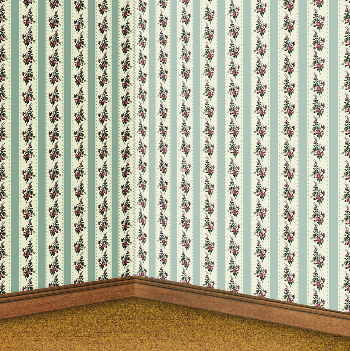 16. Regency Teal Floral Stripe Wallpaper
