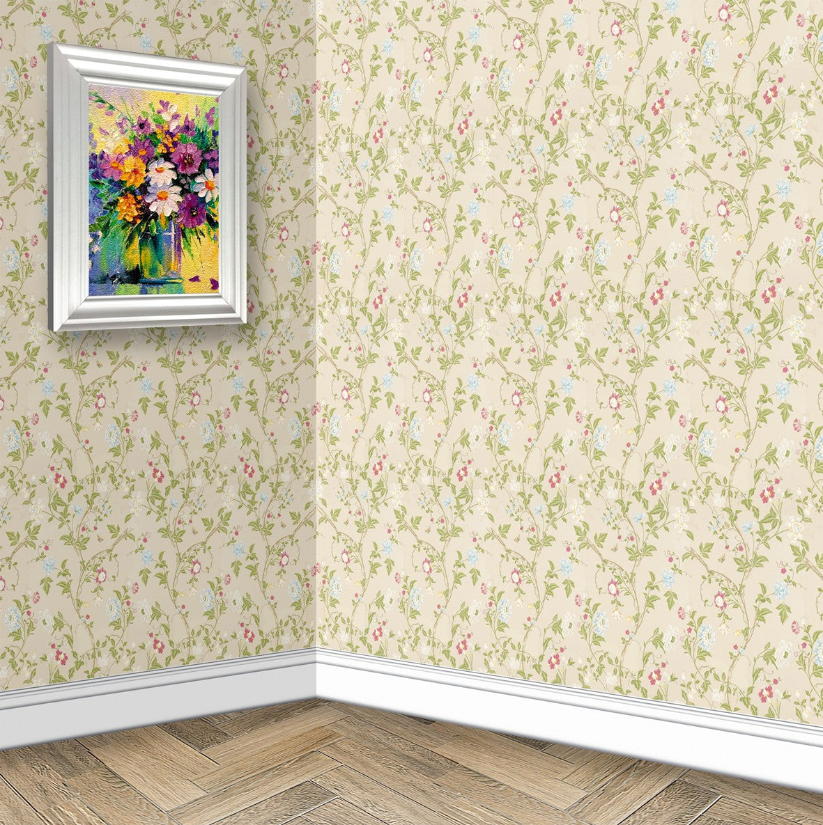 18. Floral on Cream Wallpaper