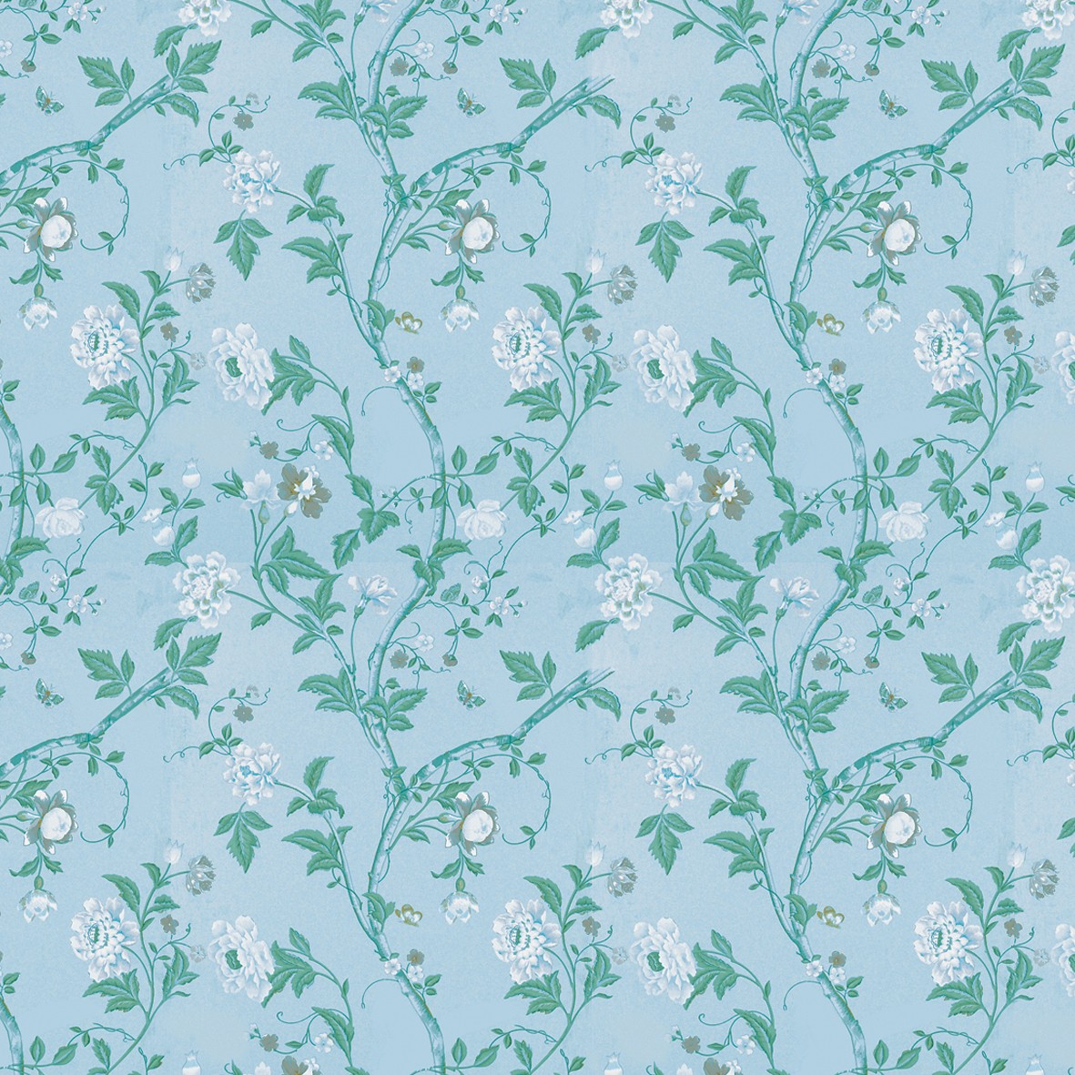 19. White Floral on Blue Wallpaper