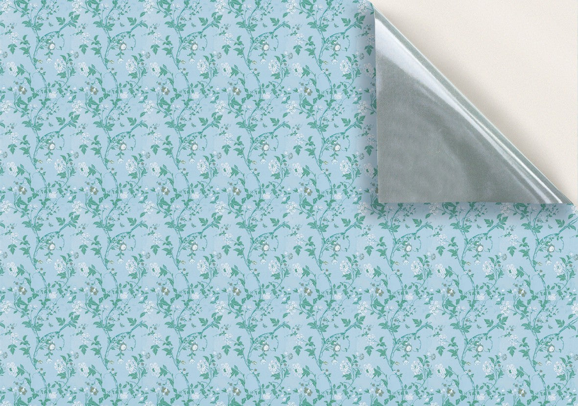 19. White Floral on Blue Wallpaper