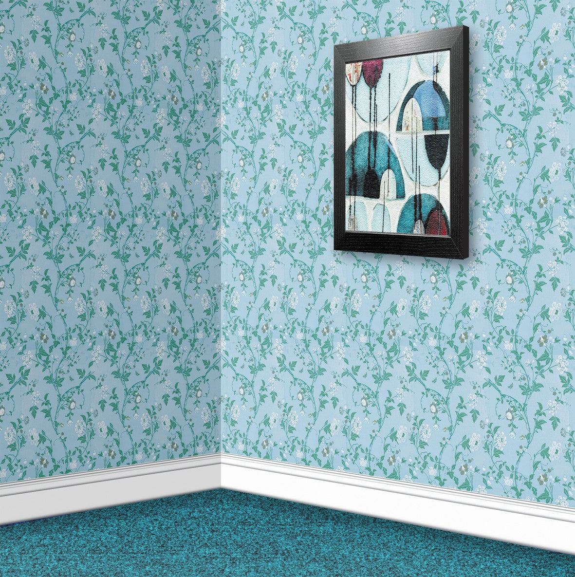 19. White Floral on Blue Wallpaper
