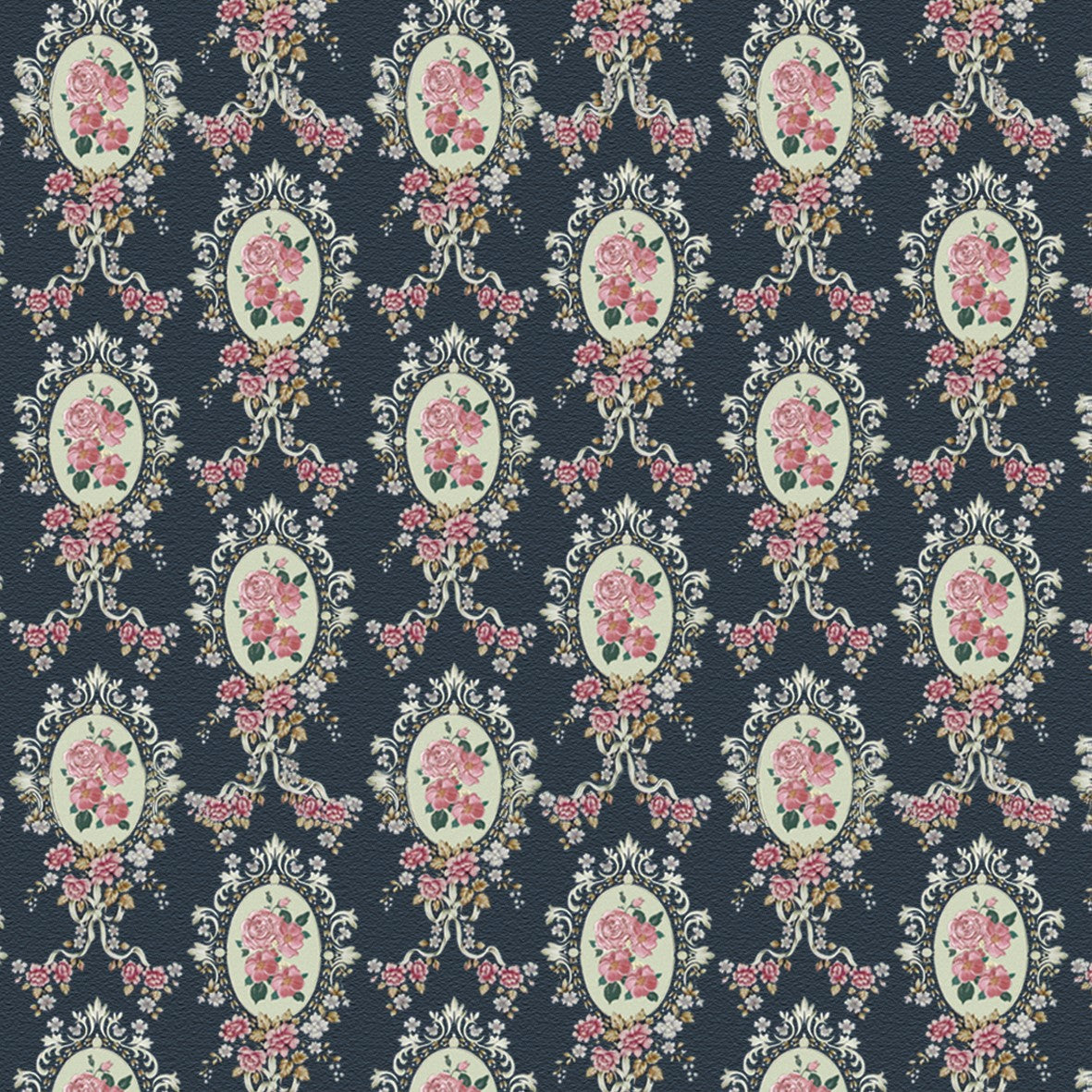 22. Regency Floral Pink & Dark Blue Wallpaper