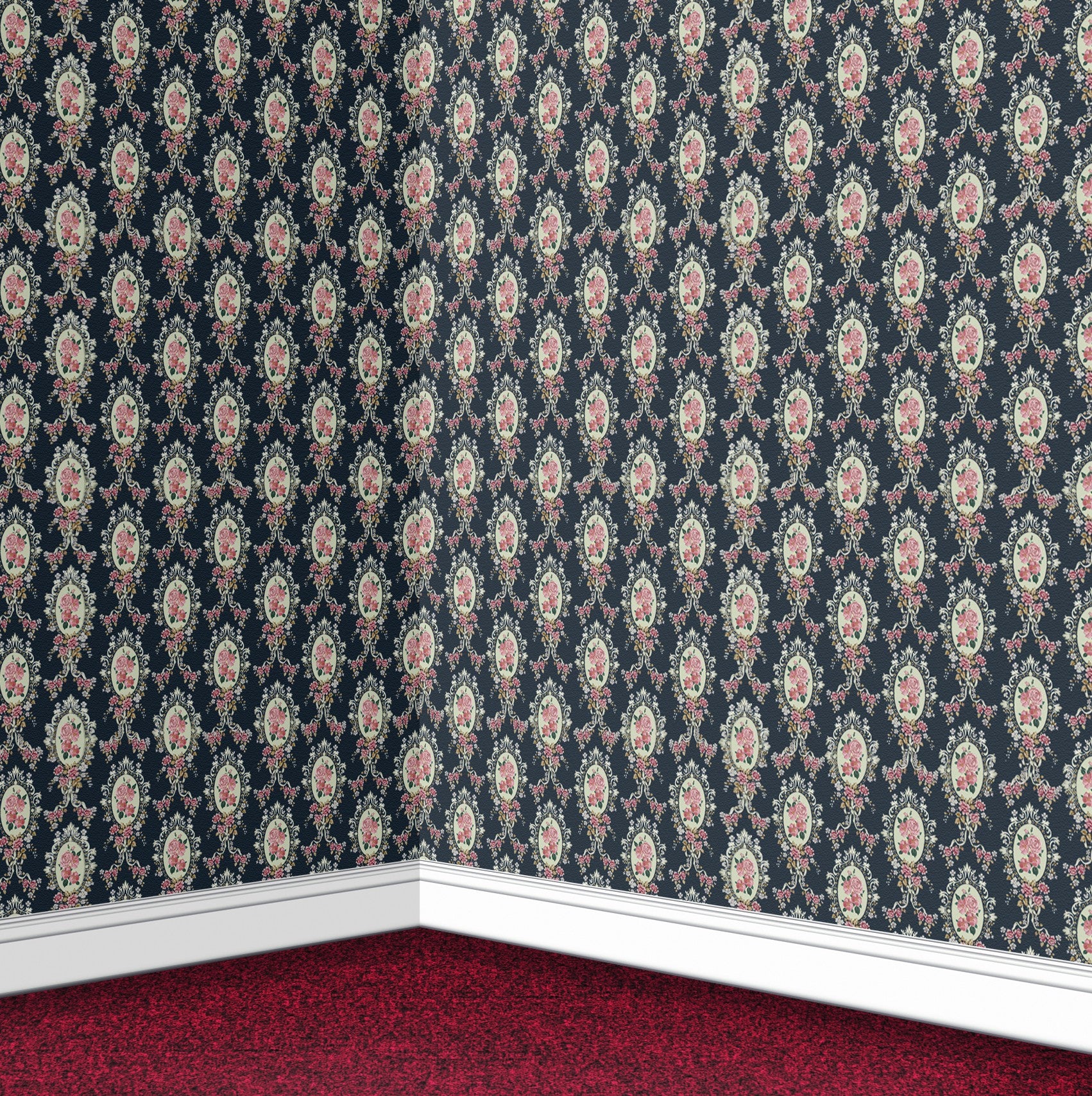 22. Regency Floral Pink & Dark Blue Wallpaper