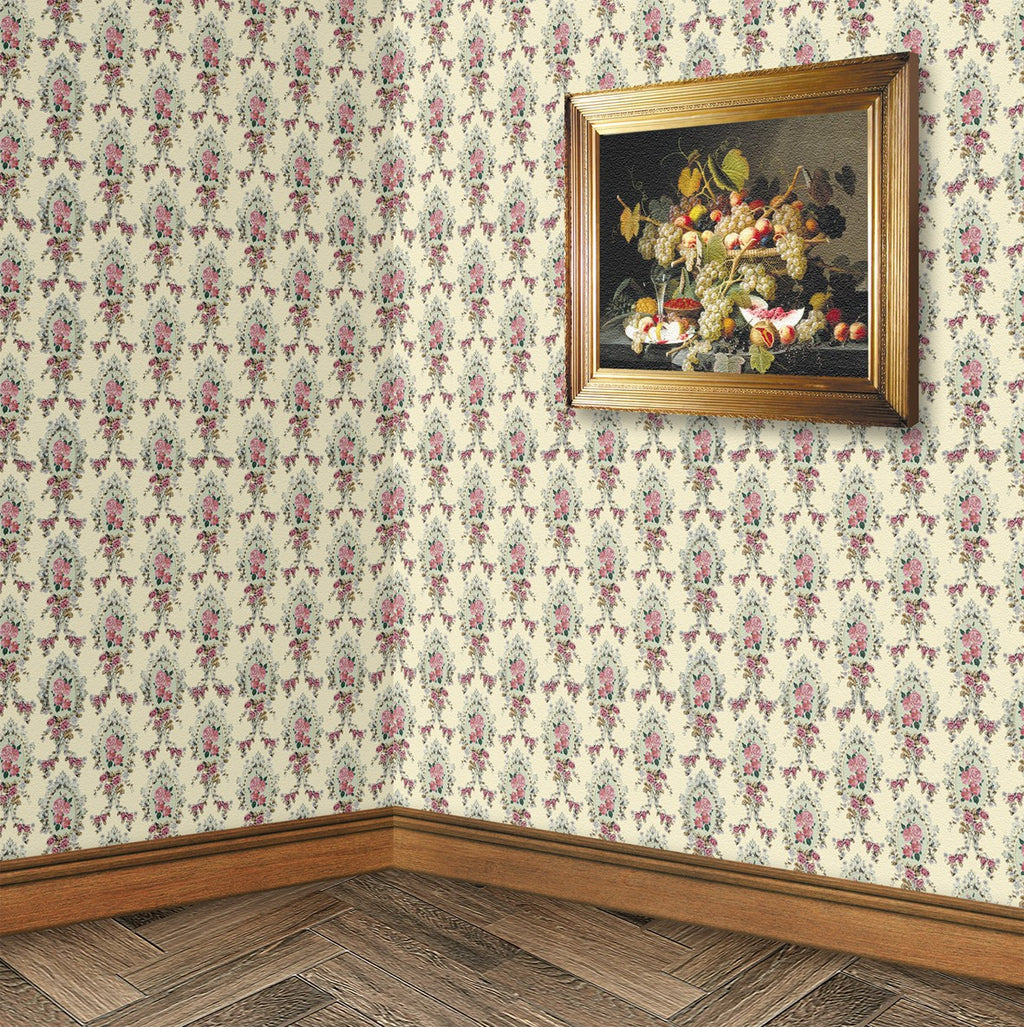 23. Regency Pink Floral on Cream Wallpaper