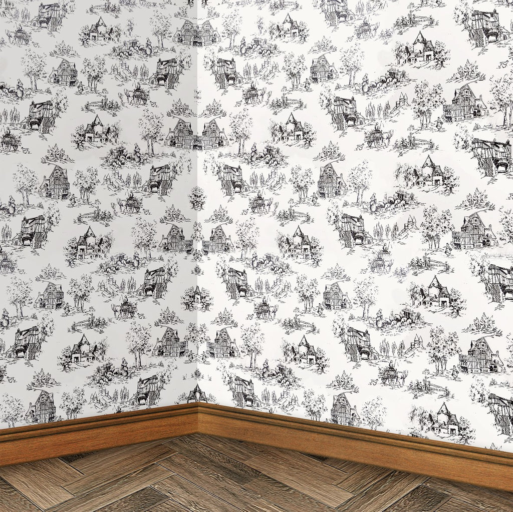 118. Black & White Toile De Jouy Wallpaper