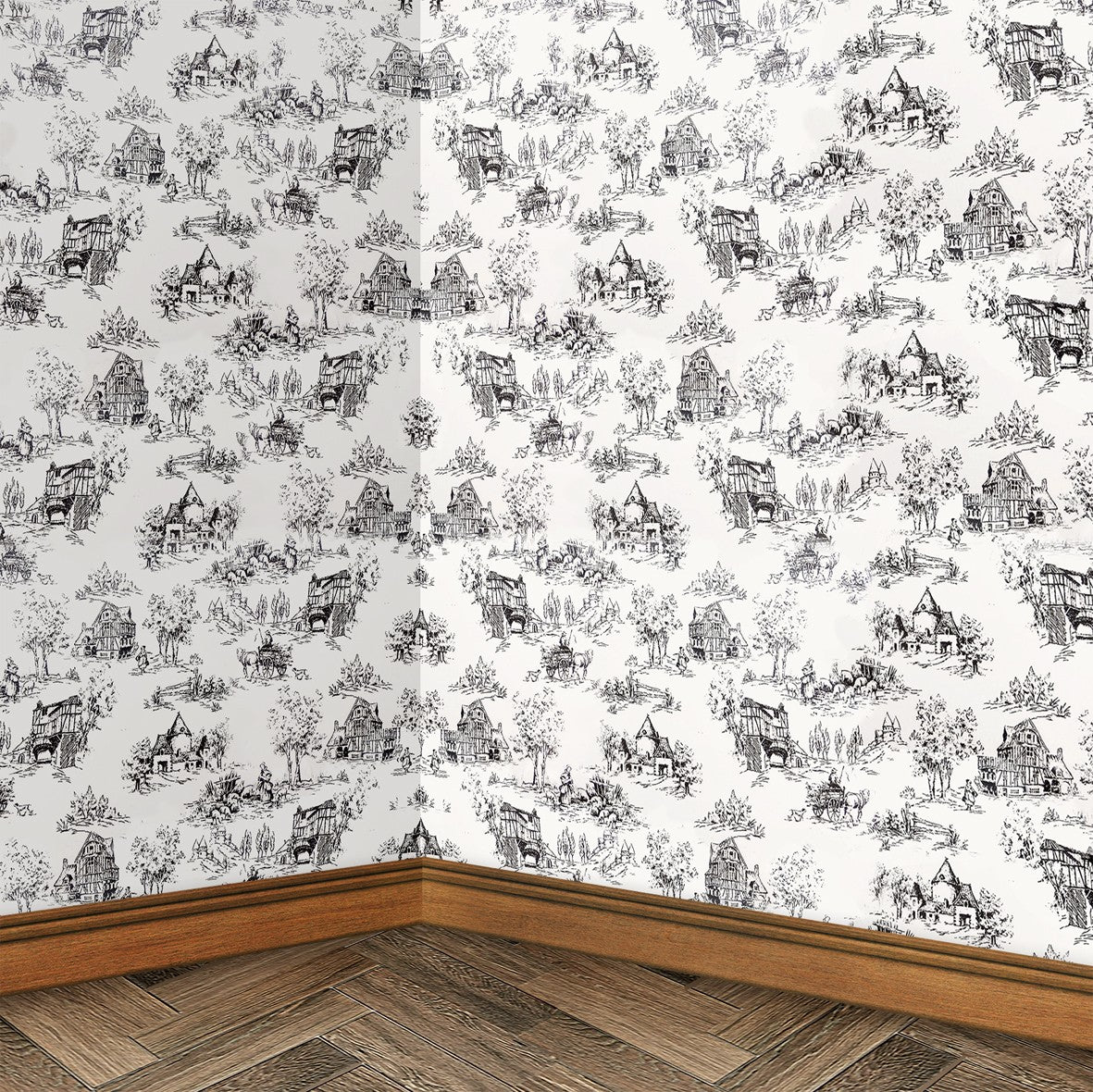 118. Black & White Toile De Jouy Wallpaper