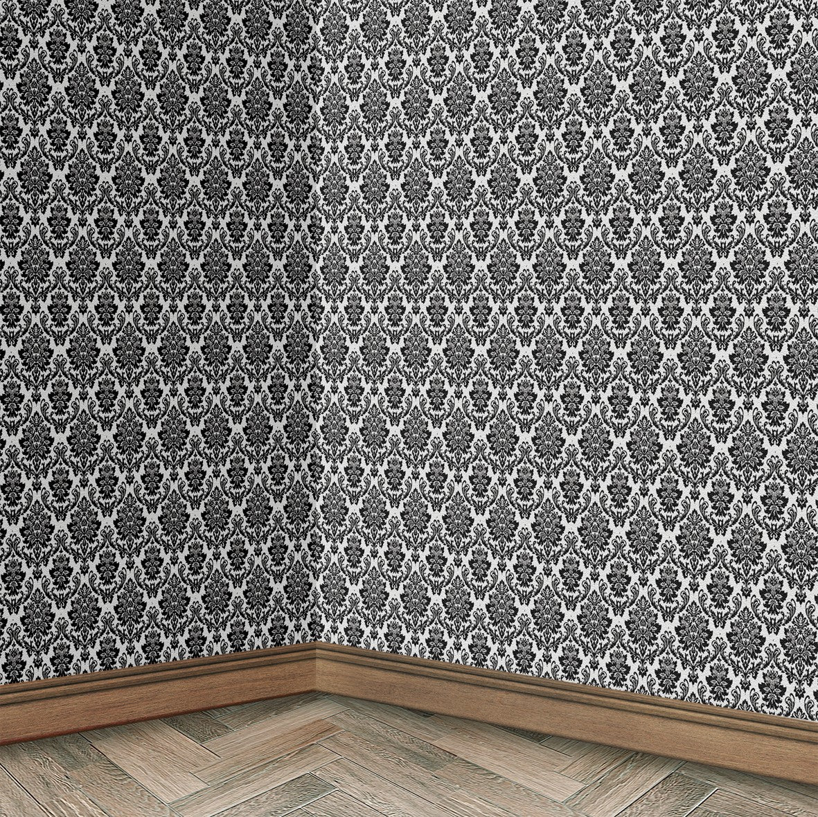 123. Victorian Flock Black Wallpaper