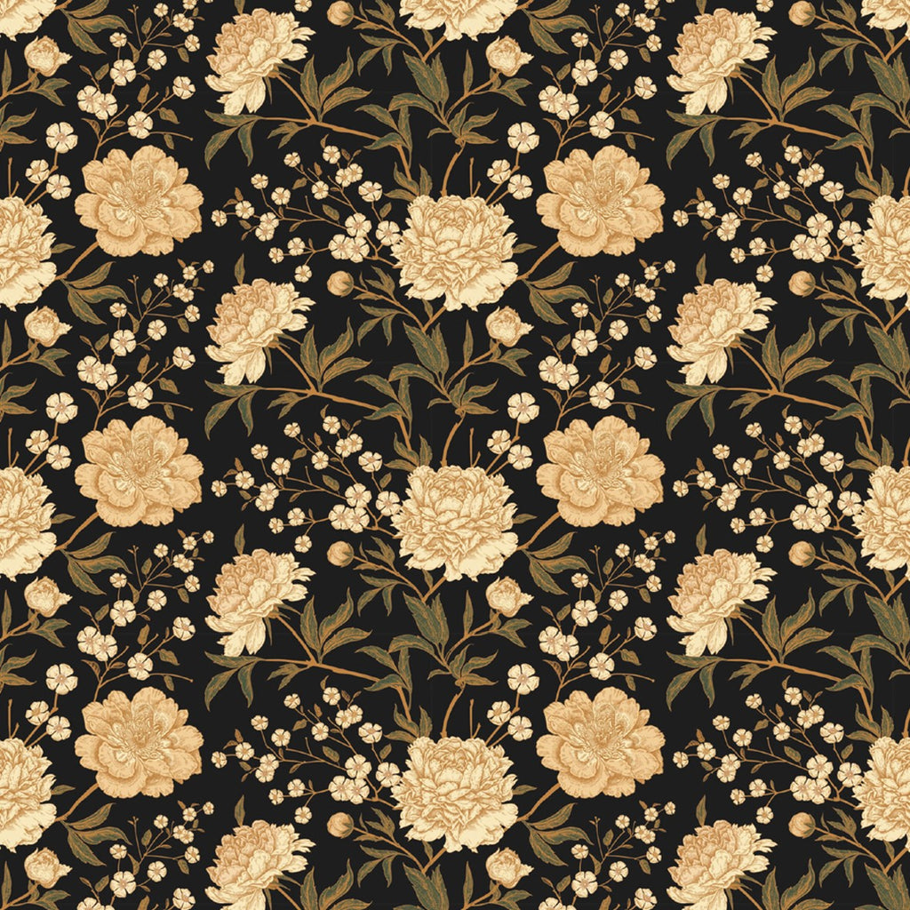 127. Victorian Floral Gold Black Wallpaper