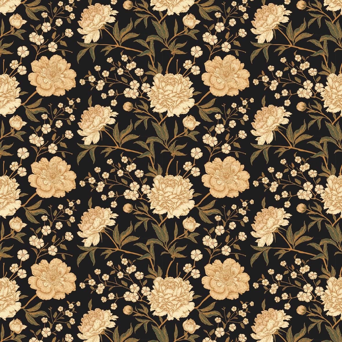 127. Victorian Floral Gold Black Wallpaper