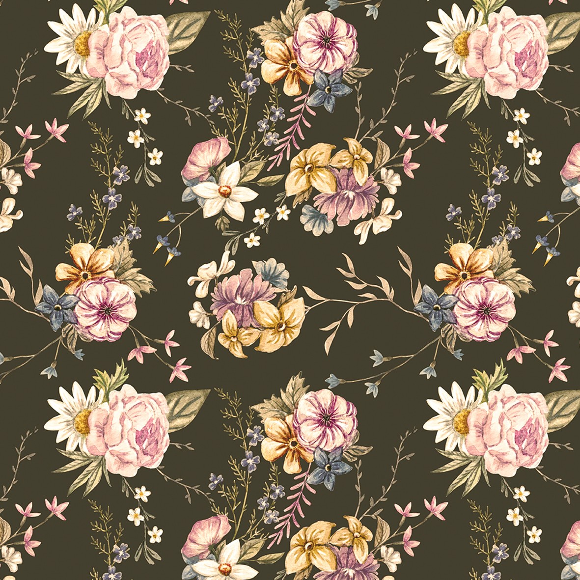 128. Victorian Floral Pink Brown Wallpaper