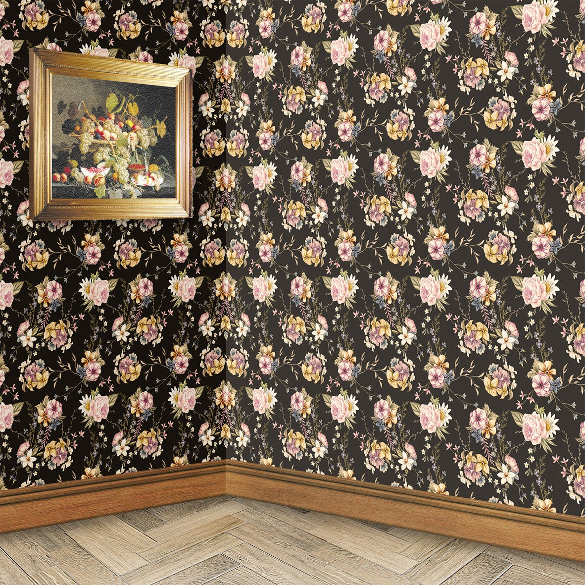 128. Victorian Floral Pink Brown Wallpaper