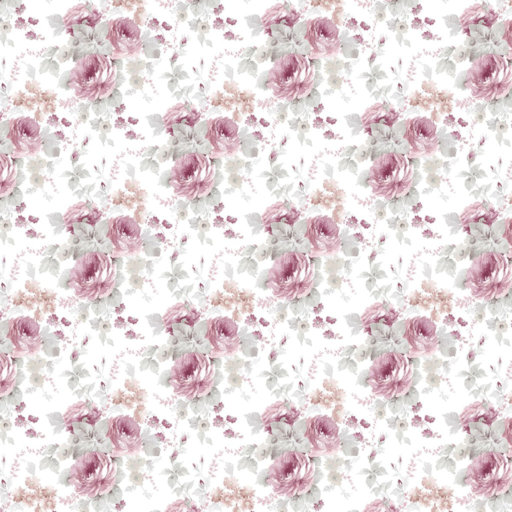 132. Edwardian Floral Dusky Pink Wallpaper