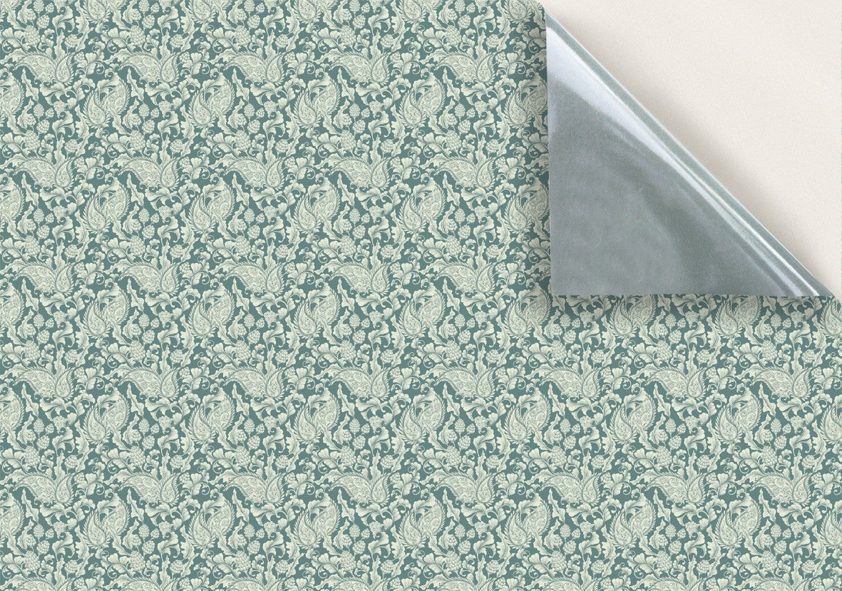 133. Edwardian Leaves On Teal Wallpaper