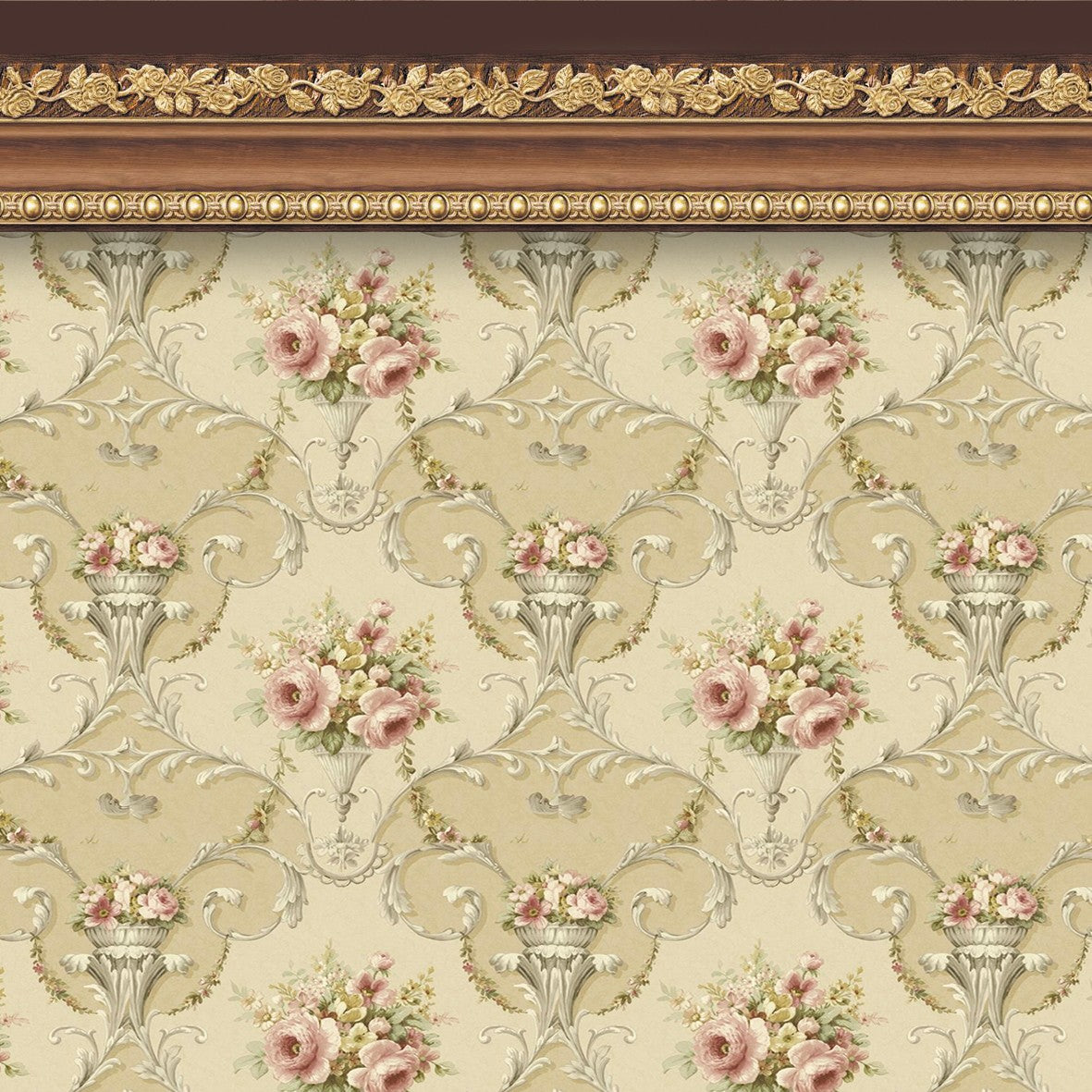 136. Vintage Floral And Border Wallpaper