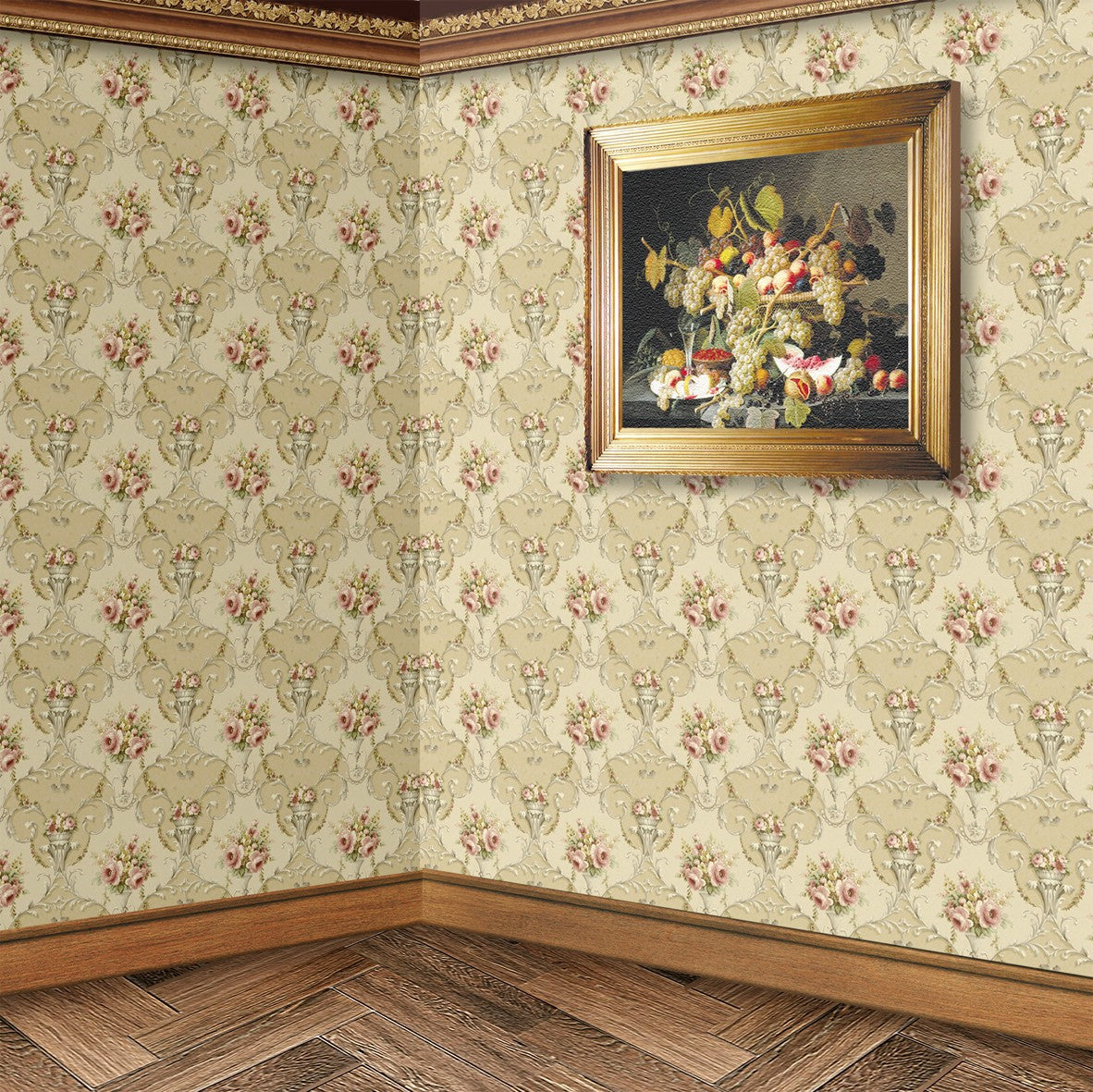 136. Vintage Floral And Border Wallpaper