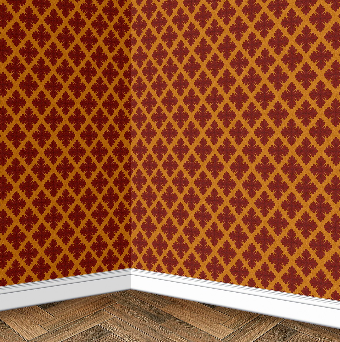 14. Red on Gold Lattice Wallpaper