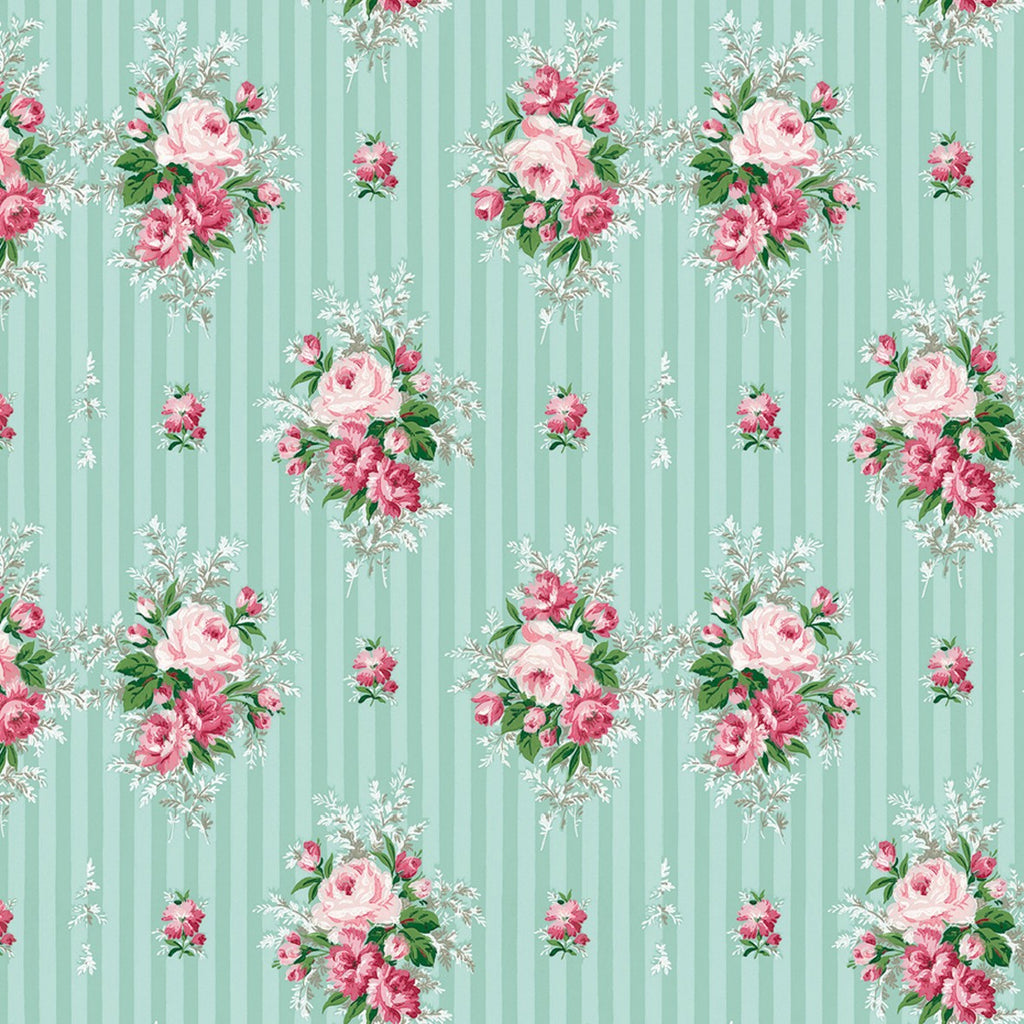 141. Vintage Floral Pink & Teal Wallpaper