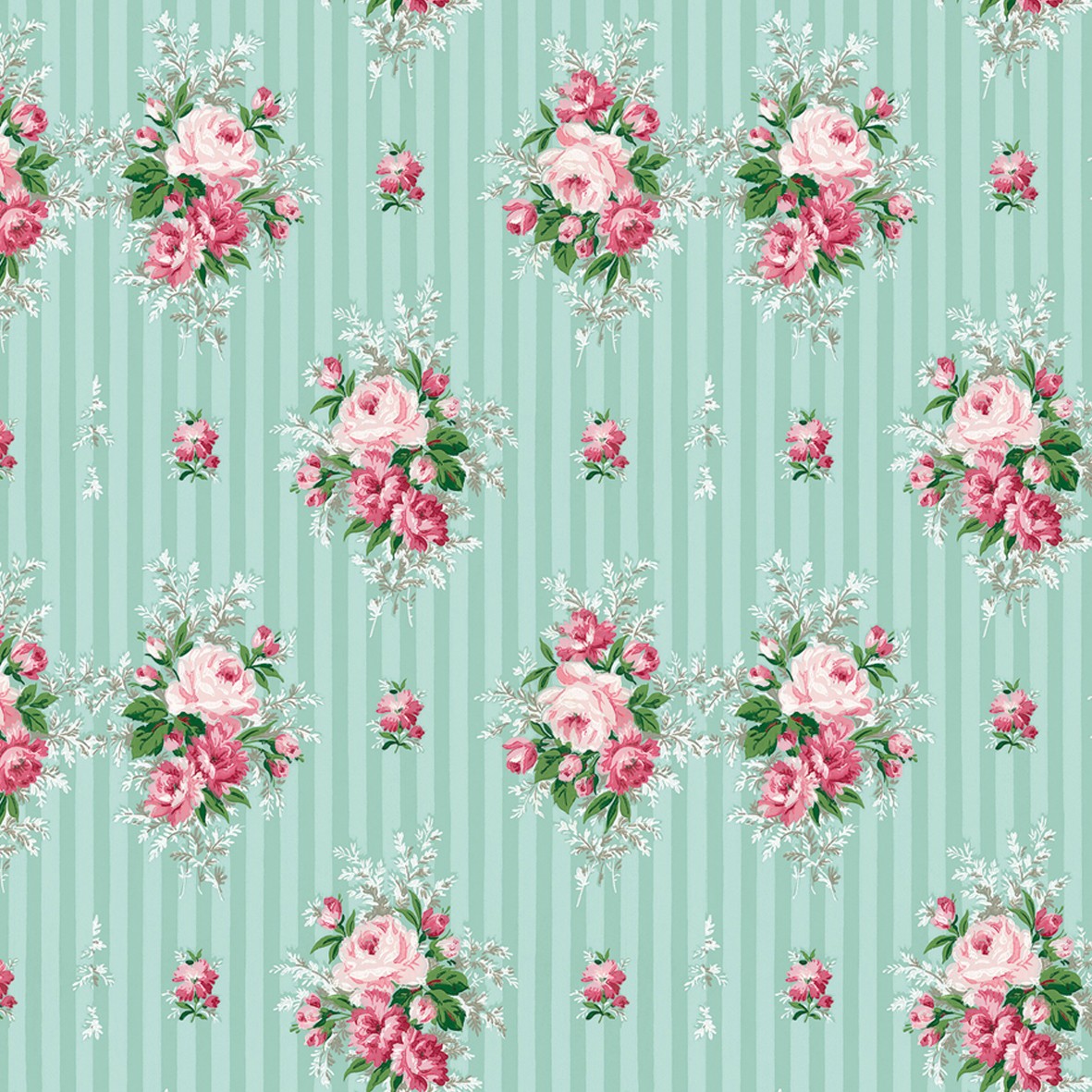 141. Vintage Floral Pink & Teal Wallpaper