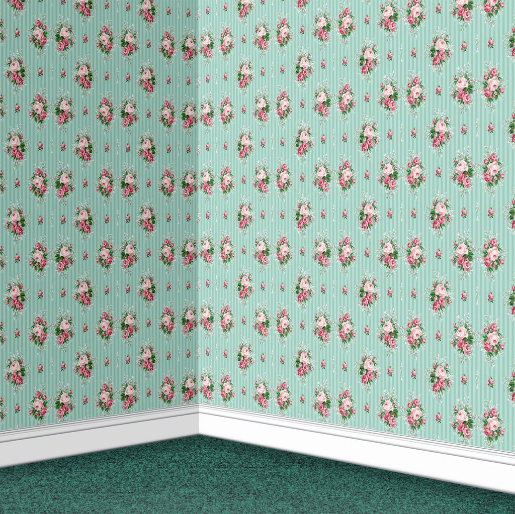 141. Vintage Floral Pink & Teal Wallpaper