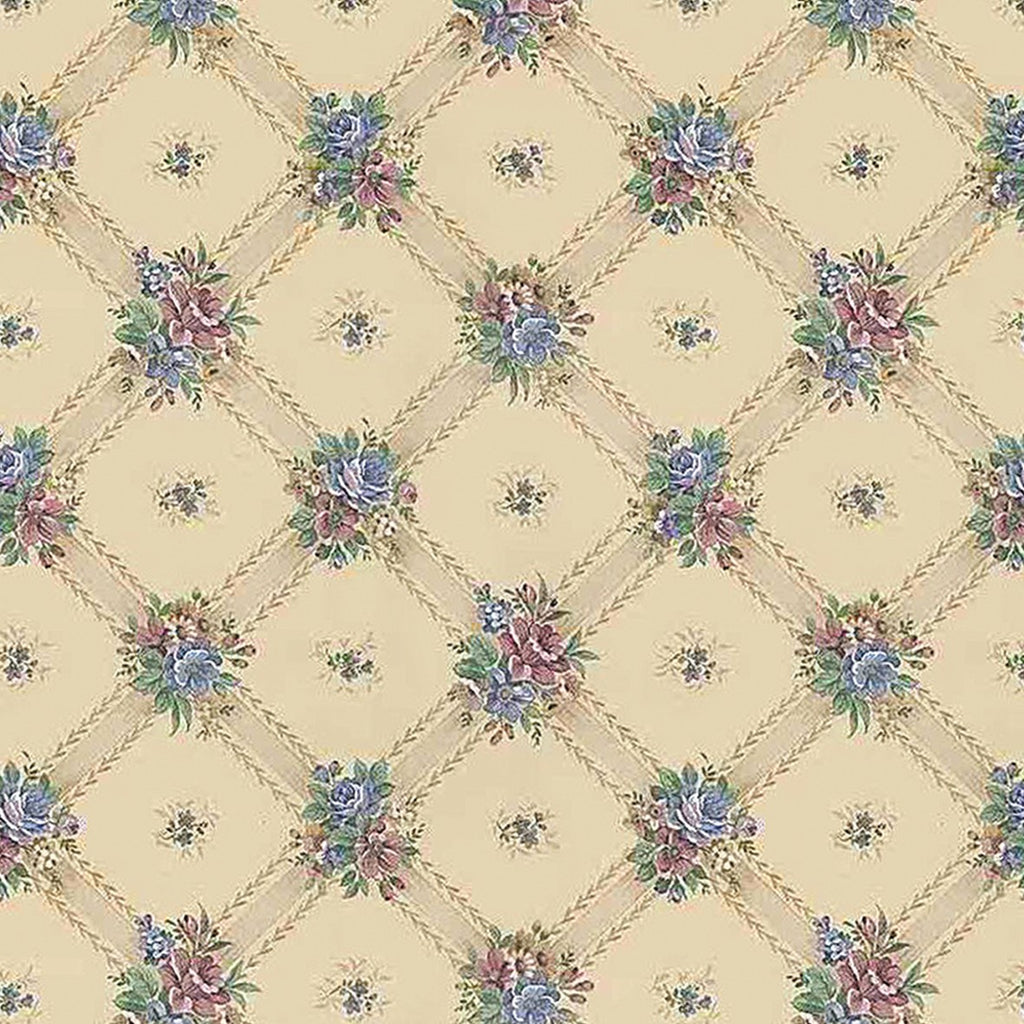 143. Vintage Lattice Floral Beige Wallpaper