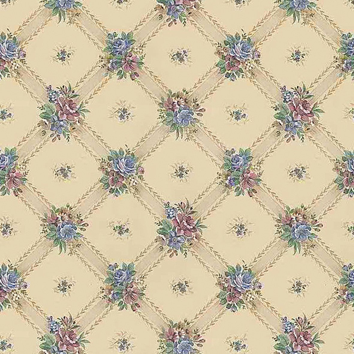 143. Vintage Lattice Floral Beige Wallpaper