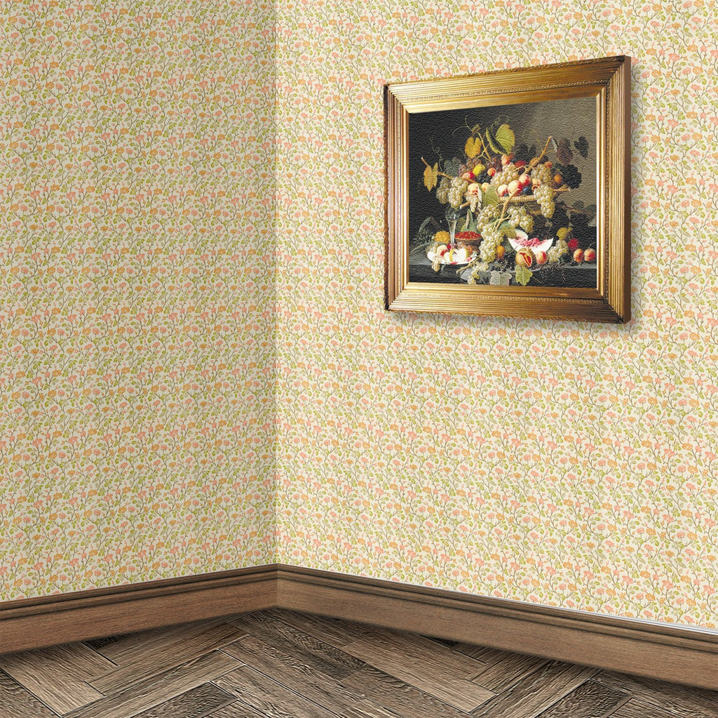 147. Vintage Floral Pink & Peach Wallpaper
