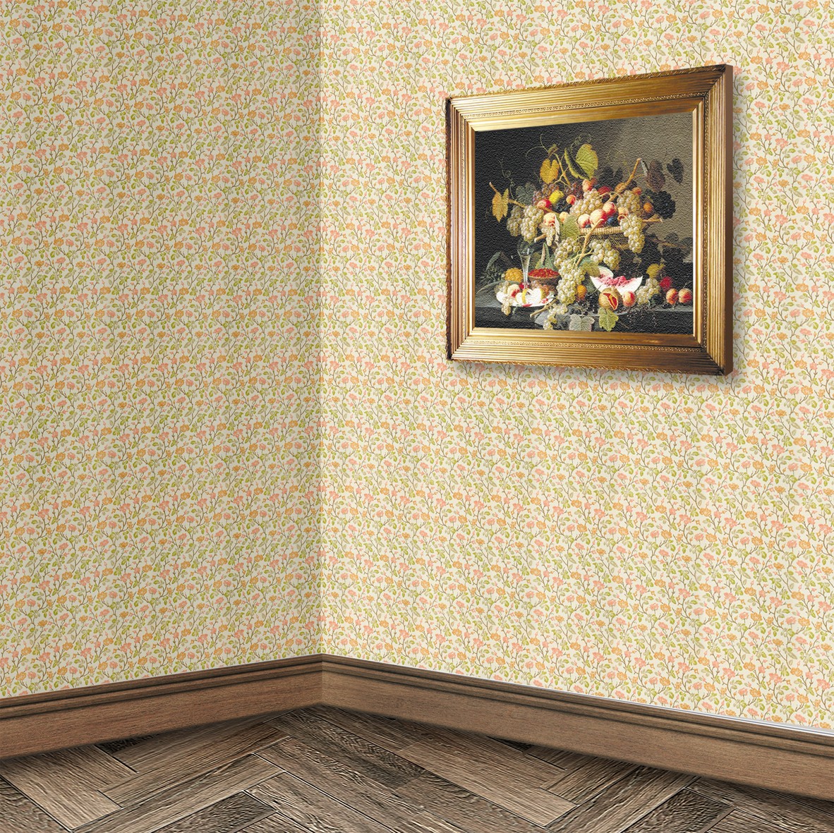 147. Vintage Floral Pink & Peach Wallpaper