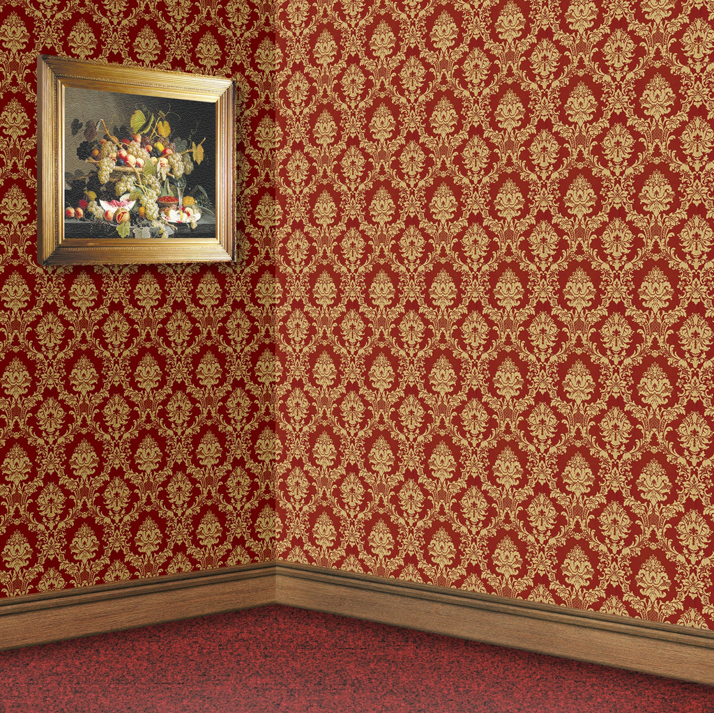 148. Damask Deep Red & Gold Wallpaper