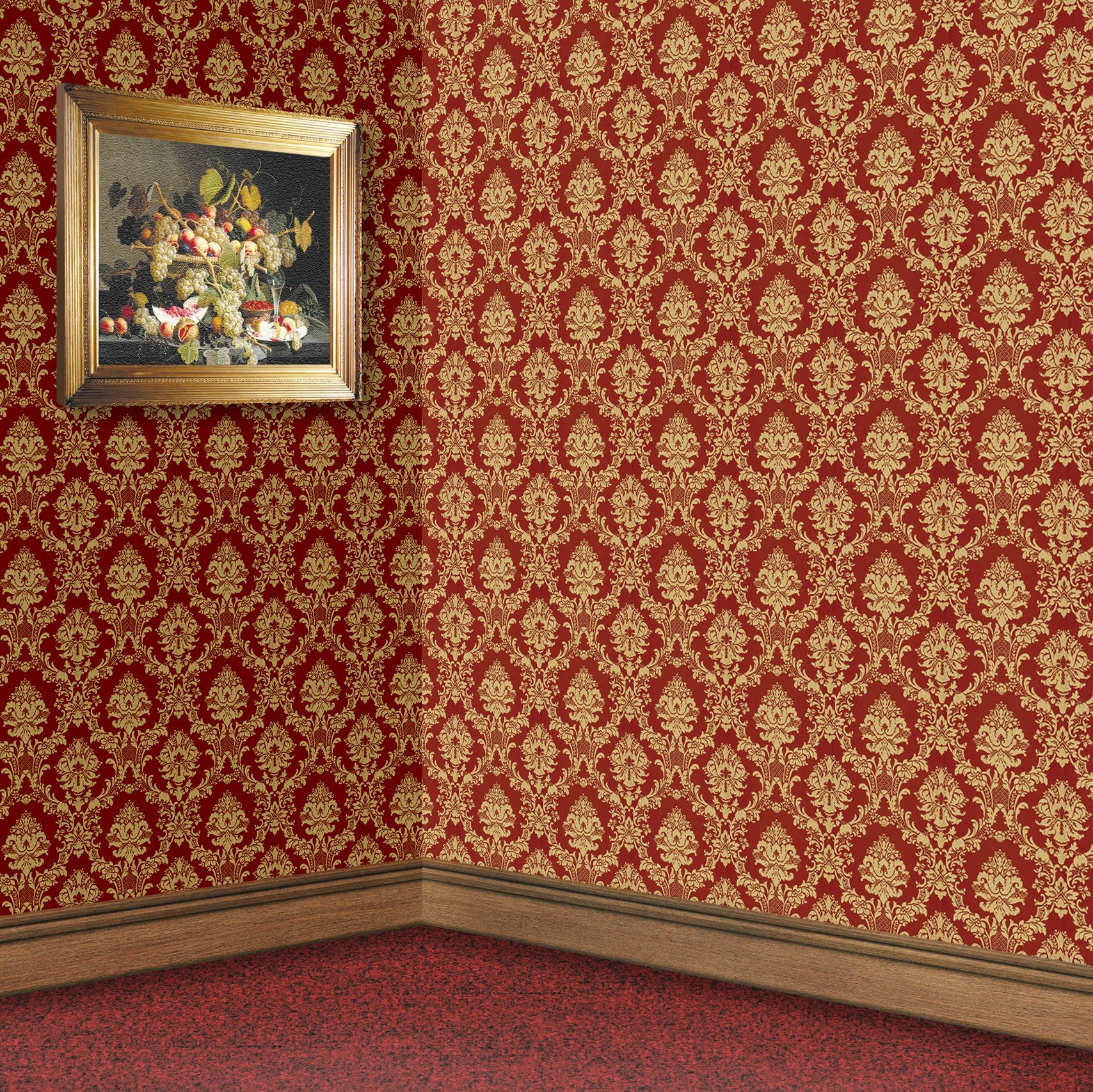 148. Damask Deep Red & Gold Wallpaper