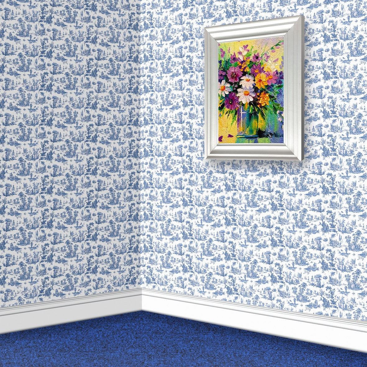 149. Toile Blue Wallpaper