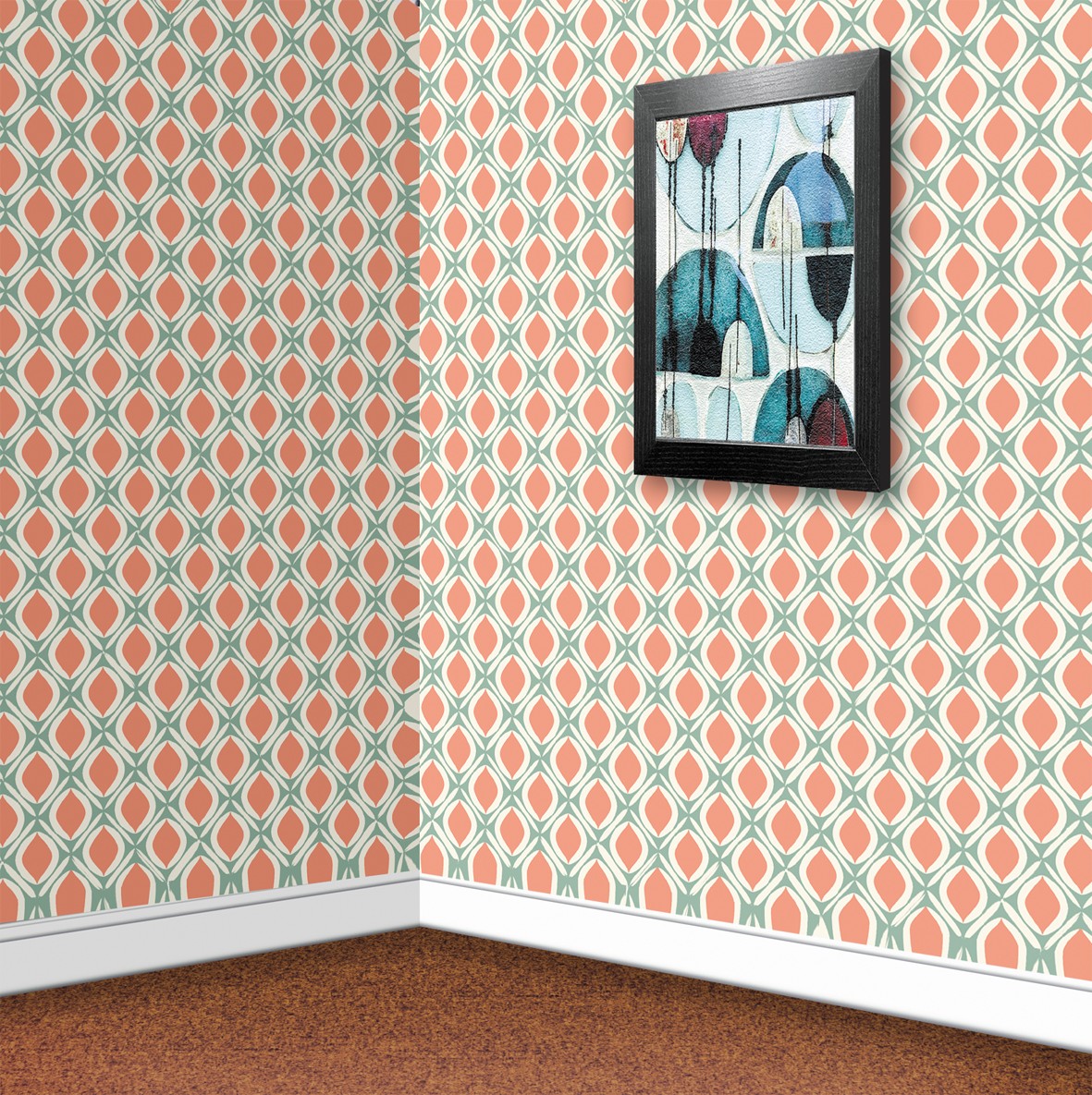 93. Vintage Orange & Teal Wallpaper