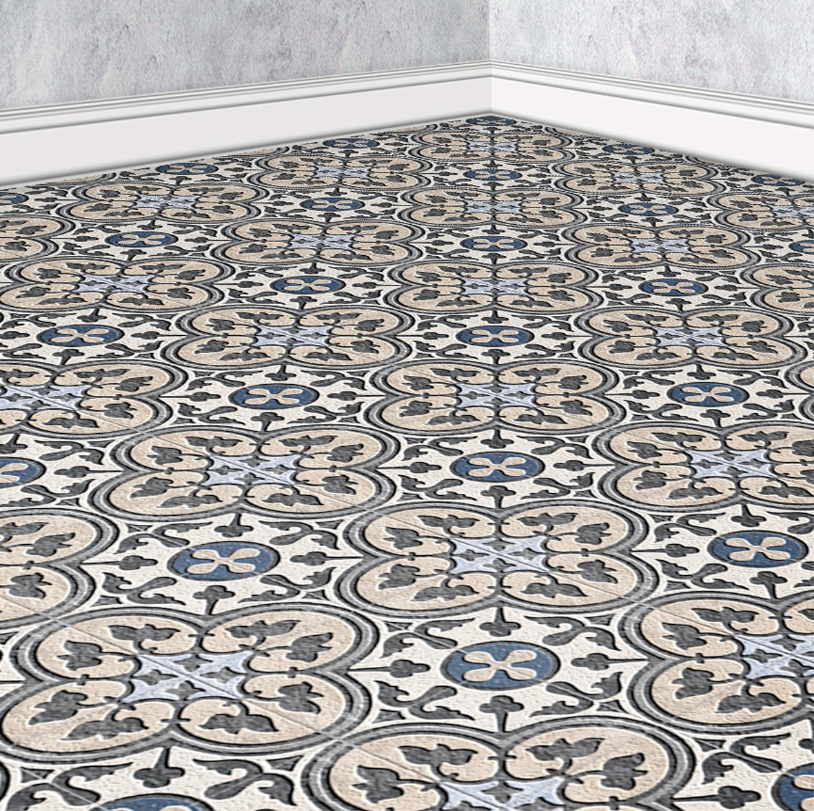 163. Vintage Floor Tiles Grey Blue