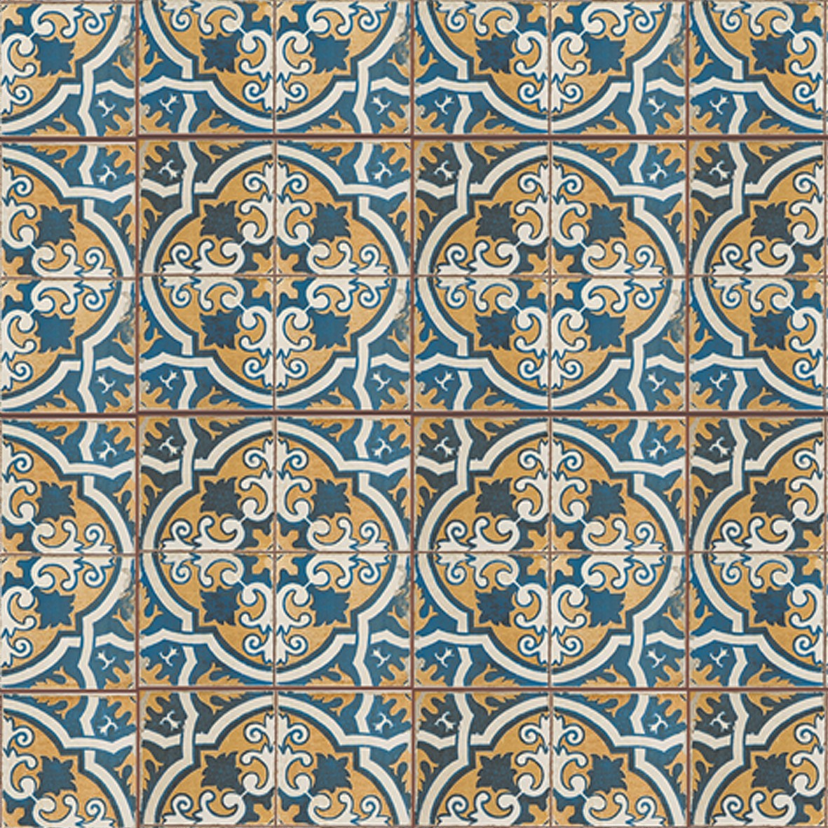164. Vintage Floor Tiles Ochre Blue