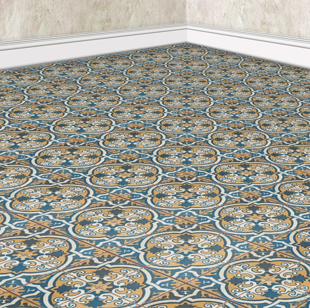 164. Vintage Floor Tiles Ochre Blue